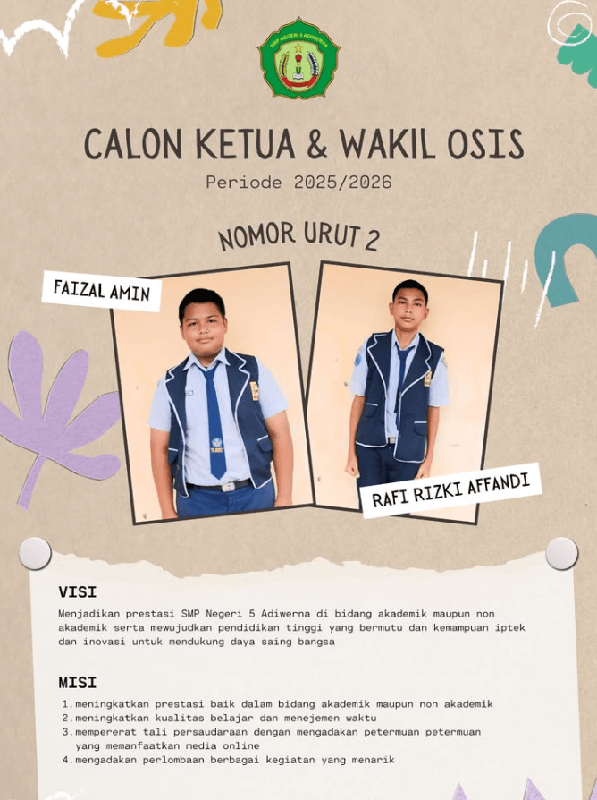 Visi Misi Calon Ketua dan Wakil Ketua OSIS SMP Negeri 5 Adiwerna Paslon 2